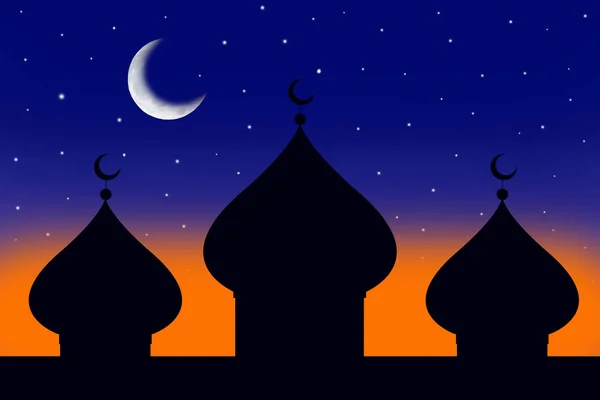 Silhouette einer Moschee und der Mond in der sternenklaren Nacht am d — Stockfoto