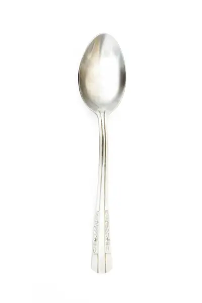 Acciaio cucchiaio d'argento isolato su sfondo bianco foto — Foto Stock