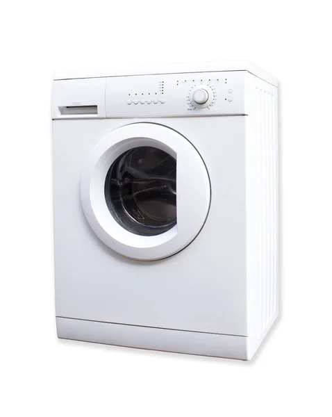Branco usado máquina de lavar roupa isolada no fundo branco — Fotografia de Stock
