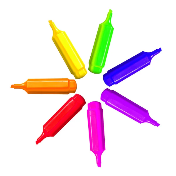 7 renkli kalem işaretçileri gökkuşağı yıldızı. Chil için mutlu çocukluk — Stok fotoğraf