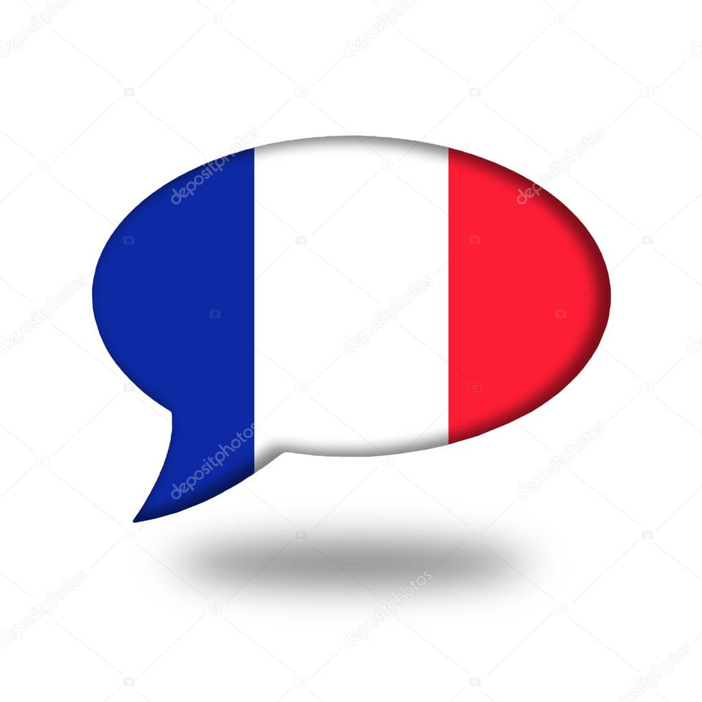 French flag in a speech bubble isolated on white