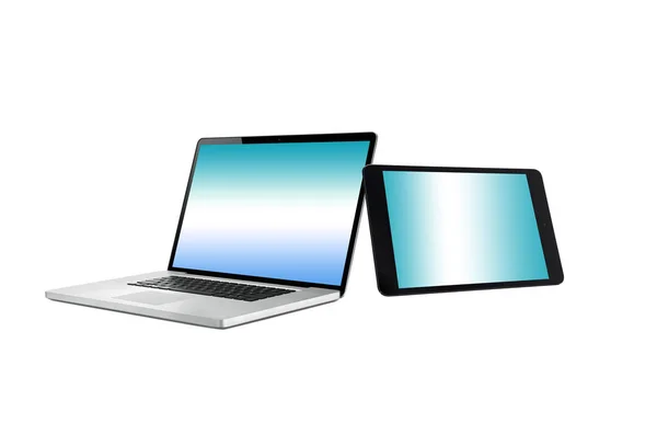 Laptop notebook computer and digital tablet isolated on white ba — Stock Photo, Image