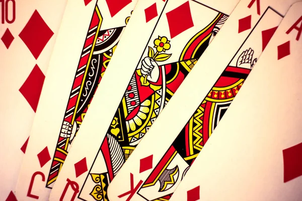 Playing cards close up detail. Black and red cards with a little