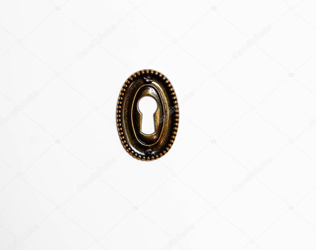 Golden Metallic keyhole lements on fancy white cabinet