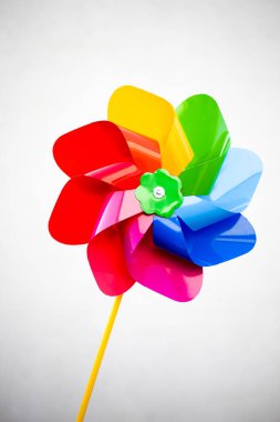 Renkli kırmızı mavi yeşil sarı mor fırıldak üzerinde beyaz backgrou