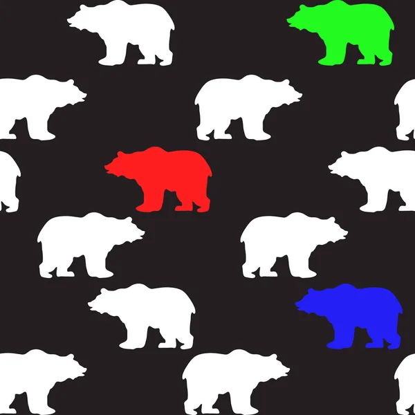 Бесшовный узор с медведями на черном фоне — стоковый вектор