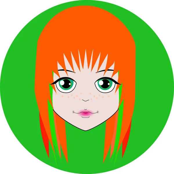 Cheerful  face doll with short red hair and big green eyes — Stock Vector