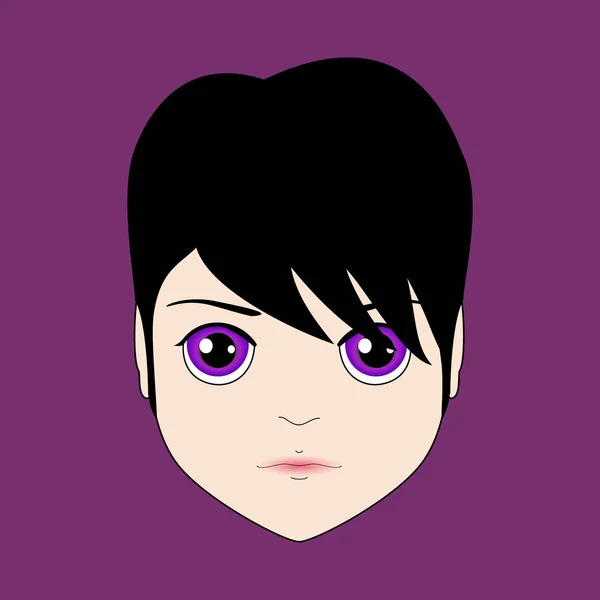 Kawaii triste homme avec de grands yeux violets anime — Image vectorielle