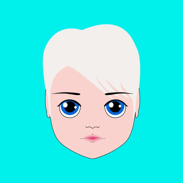 Kawaii visage triste des hommes avec de grands yeux bleus Anime et cheveux blonds — Image vectorielle