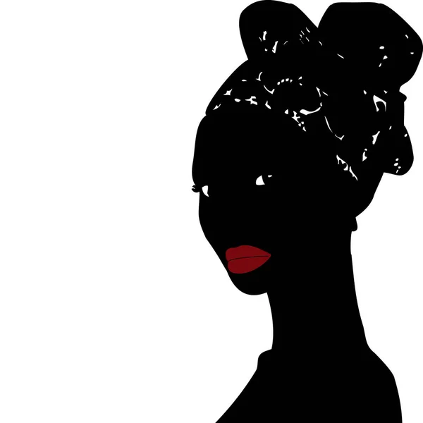 Sombra de una mujer africana con labios rojos y el turbante en su h — Vector de stock