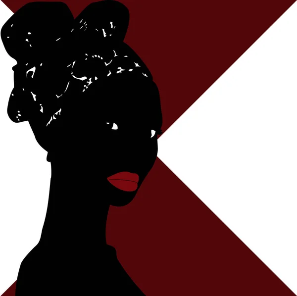 Sombra de una mujer africana con labios rojos y el turbante en su h — Vector de stock