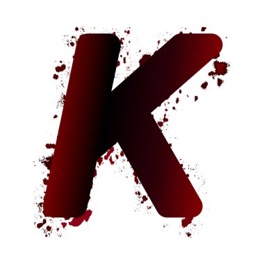 Kanlı K harfi noktalar kirli. Grunge alfabe. Korkunç harfler
