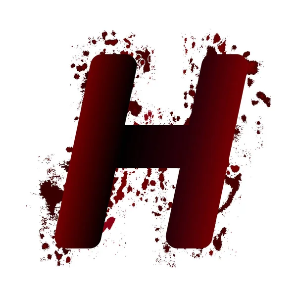 Smutsiga blodiga bokstaven H med fläckar. Grunge alfabetet. Skrämmande bokstäver — Stock vektor