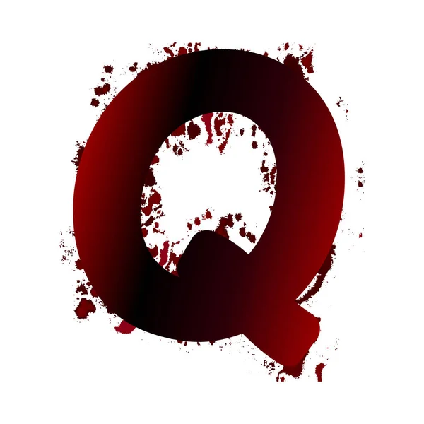 脏带斑点的血腥字母 Q。Grunge 字母表。可怕的信件 — 图库矢量图片