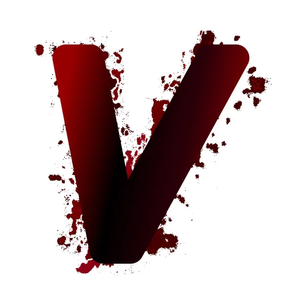 肮脏的血腥字母 V 有斑点。Grunge 字母表。可怕的信件 — 图库矢量图片