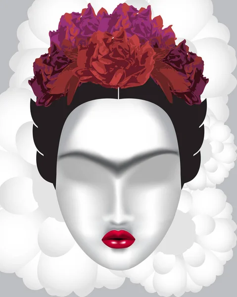 Interpretation of Frida Kahlo. A woman's face with a mono-eyebro — Stock Vector