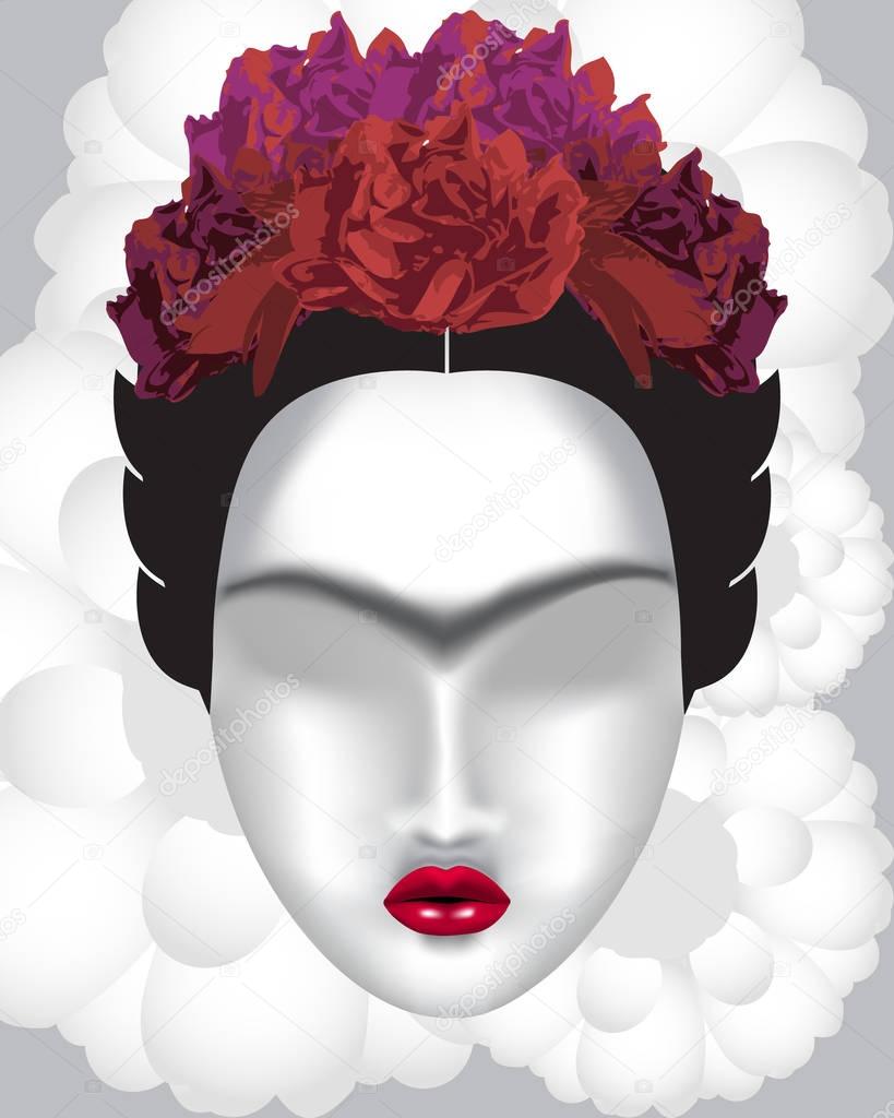 Interpretation of Frida Kahlo. A woman's face with a mono-eyebro