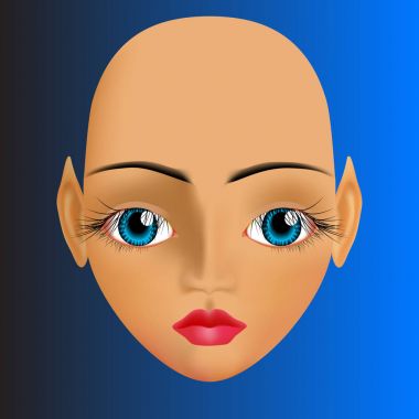 Uzun siyah kirpik ile büyük mavi gözlü esmer elf ve