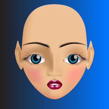 Açık tenli elf uzun siyah kirpik ile büyük mavi gözlü bir