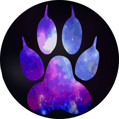 Bir köpeğin ayak izi olan siyah bir daire içinde. Bir alanı desenle pençe.