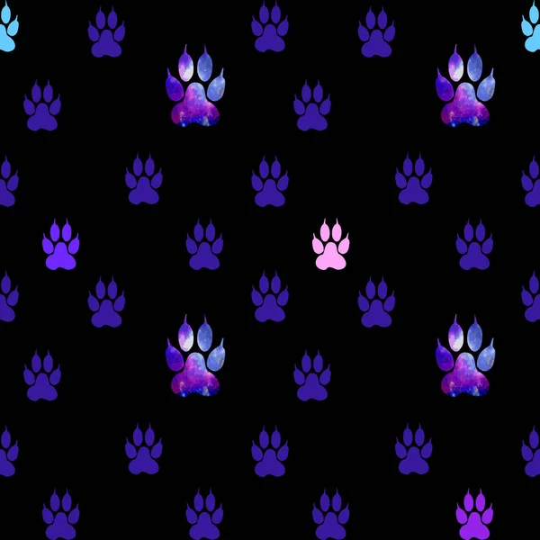 Mavi, pembe ve mor paws üstünde siyah bir sırt ile Seamless Modeli