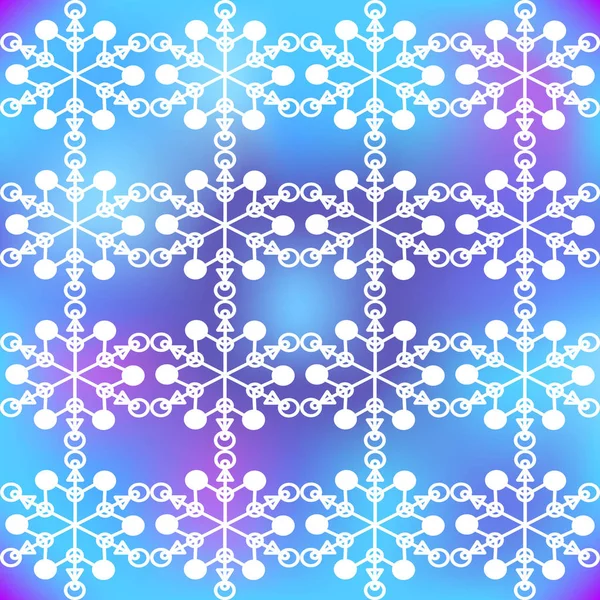 Vita sömlös snöflingor på en blå-blå bakgrund av en mig — Stock vektor