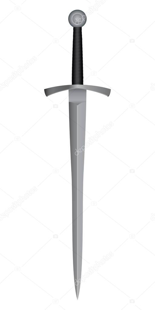 Medieval 3d sword with a diamond-shaped X-shaped blade and leath