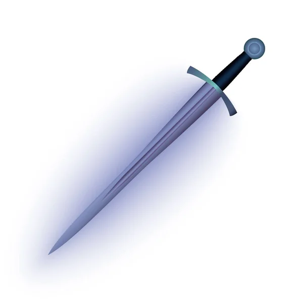 3d 中世纪剑。蓝色光芒闪耀的蓝剑 — 图库矢量图片