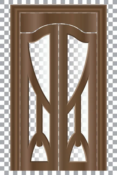 Double portes battantes en bois avec un insert en verre sur un b transparent — Image vectorielle