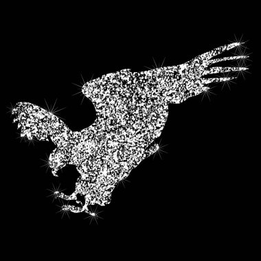 Kartal simgesi. Elmas etkisi. Saydam gümüş takı kartal işareti. Köpüklü kartal simgesi. Siluetleri takı kartal