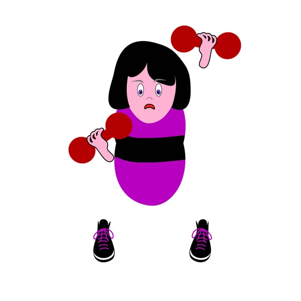 Tendu sport dessin animé fille dans un corset ceinture engagé avec dumbbel — Image vectorielle