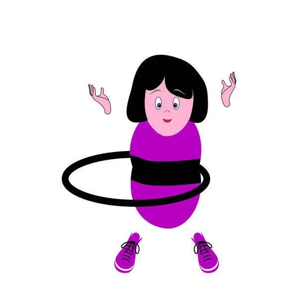 Souriant sport dessin animé fille dans un ceinture-corset tourbillonne hula-hoop — Image vectorielle