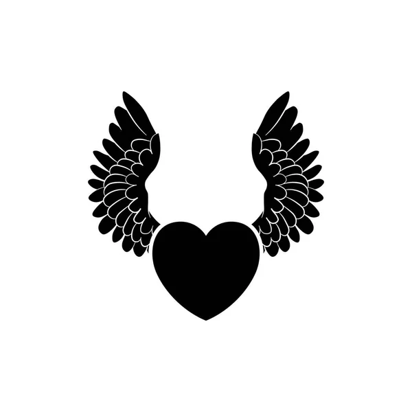 Pictograma corazón con alas icono. Icono negro sobre fondo blanco . — Vector de stock