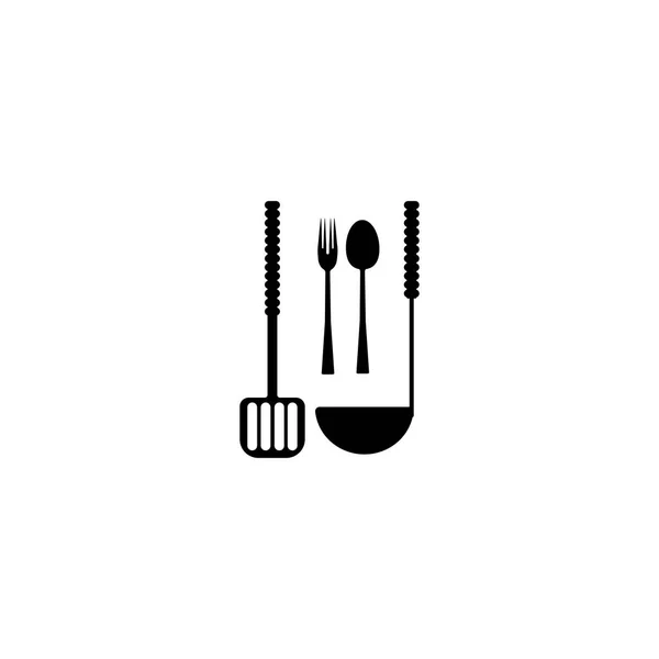 Pictograma cucharada, tenedor, cuchara, utensilios de cocina icono. Icono negro — Vector de stock