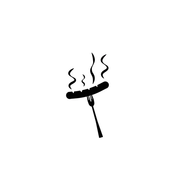 Пиктограмма колбаса на иконе вилки. Черный значок на белом фоне — стоковый вектор