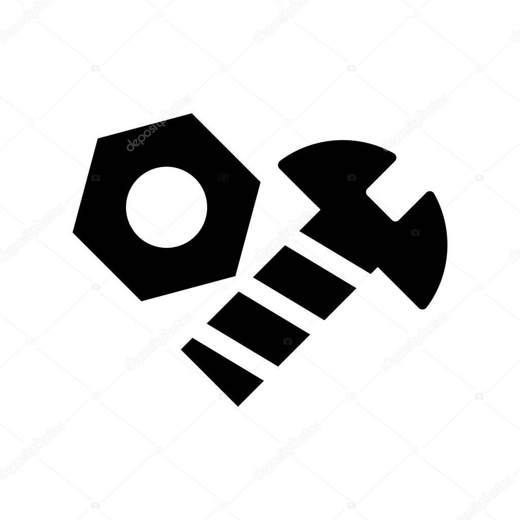 Pictograma de tornillo y tuerca icono. Icono negro sobre fondo blanco