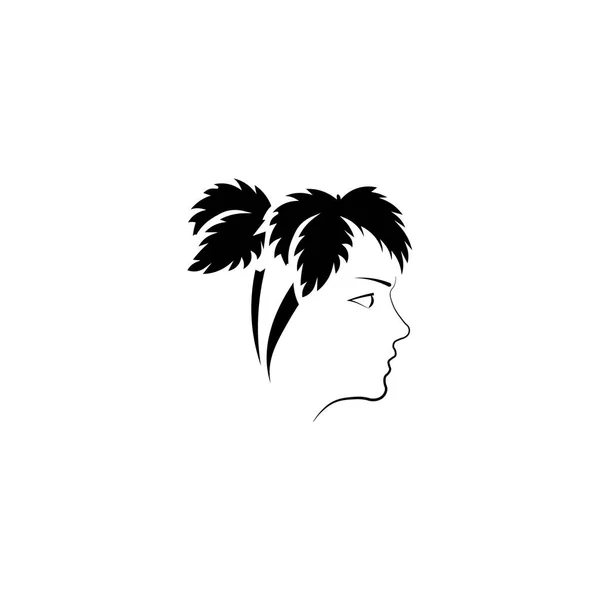 Silhouette pittogramma di una ragazza con icona di palma. Icona nera su whi — Vettoriale Stock