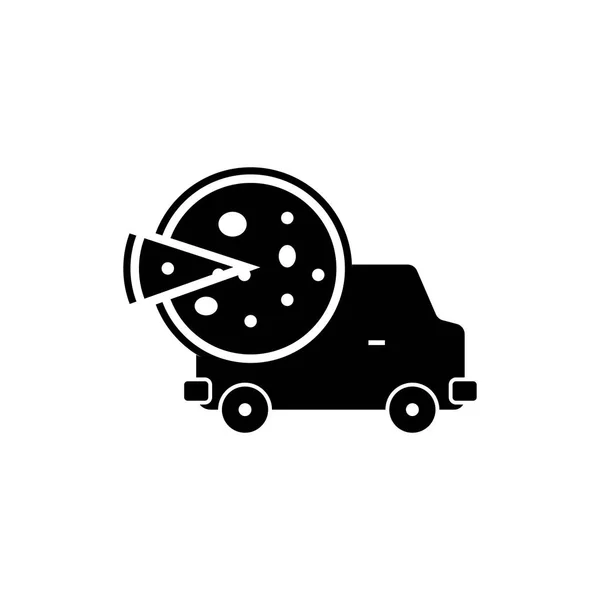 Ícone de entrega de pizza pictograma. Ícone preto no fundo branco . — Vetor de Stock
