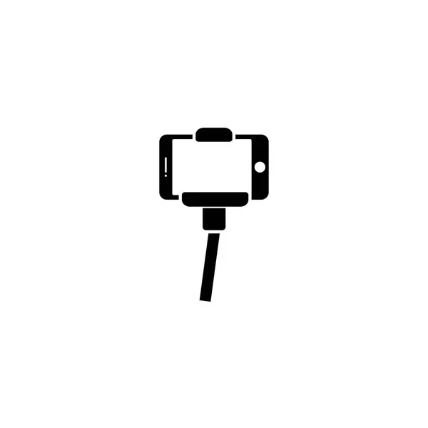 Pictograma selfie stick con icono de teléfono móvil. Icono negro en whi — Vector de stock