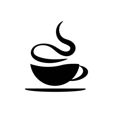 Piktogram fincan kahve simgesi. Beyaz arka planda siyah simgesi.