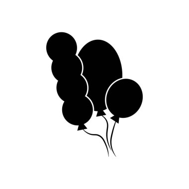 Piktogram balonlar simgesi. Beyaz arka planda siyah simgesi.