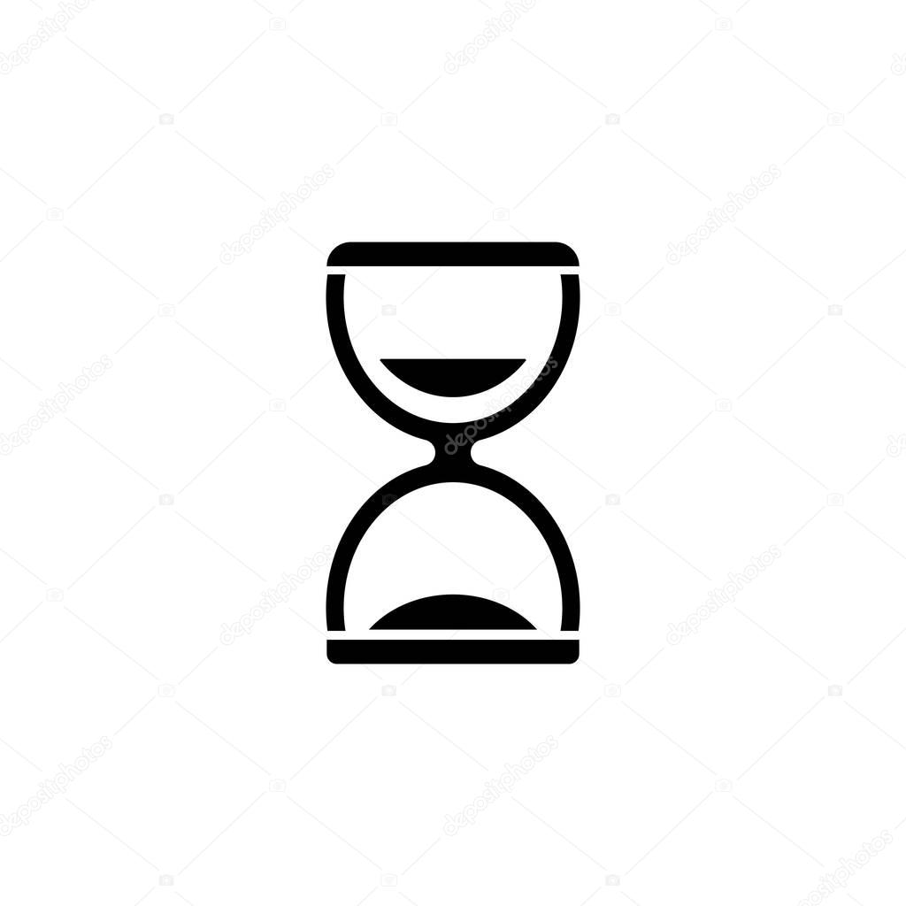 Pictogram clock glass icon. Black icon on white background.