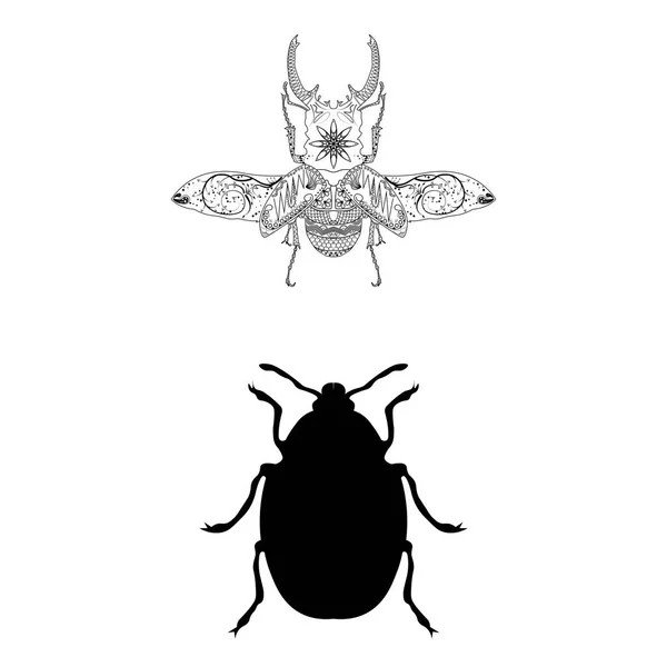 Set of 2 vectors. Pictogram beetle icon. Black icon on white bac — Stock Vector