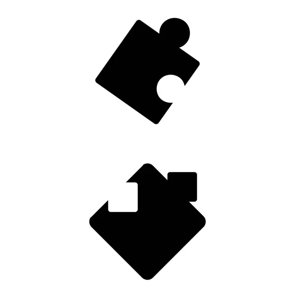 Jeu de 2 vecteurs. Pictogramme icône de puzzle. Icône noire sur bac blanc — Image vectorielle