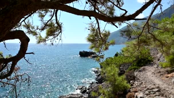 Den Vackra Kusten Vid Södra Kreta Stranden — Stockvideo