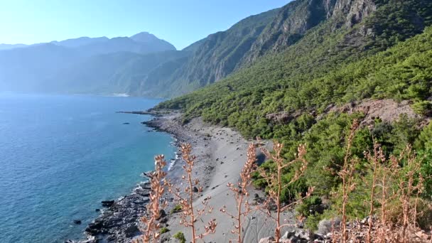 Den Vackra Kusten Vid Södra Kreta Stranden — Stockvideo