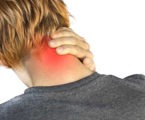 Neck pain. Photo isolated on white background — Stock Photo, Image