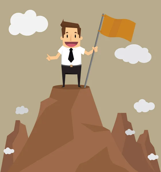 Businessman standing on the top of a high mountain. Business suc — Stock Vector