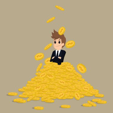 Altın yığını sikkeler üzerinde başarılı iş adamı