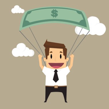 Bir adam bir dolar için bir paraşüt, vektör formatında kullanır